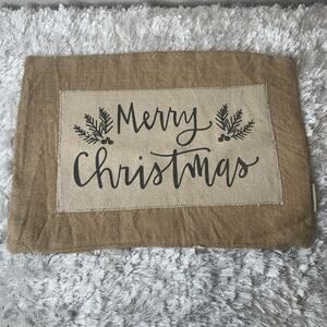 Merry Christmas Farmhouse Pillow Cover Burlap 14.5 x 20.5" Zip Closed